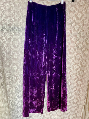 1970s Ombré Purple Pink Crushed Velvet Bell Bottom Wide Leg Pants