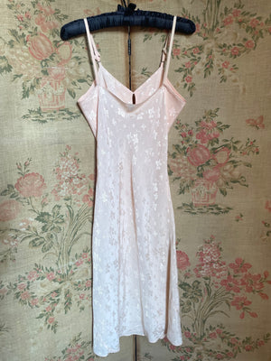 1940s Blush Pink Shimmering Floral Bias Cut Slip