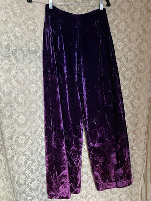 1970s Ombré Purple Pink Crushed Velvet Bell Bottom Wide Leg Pants