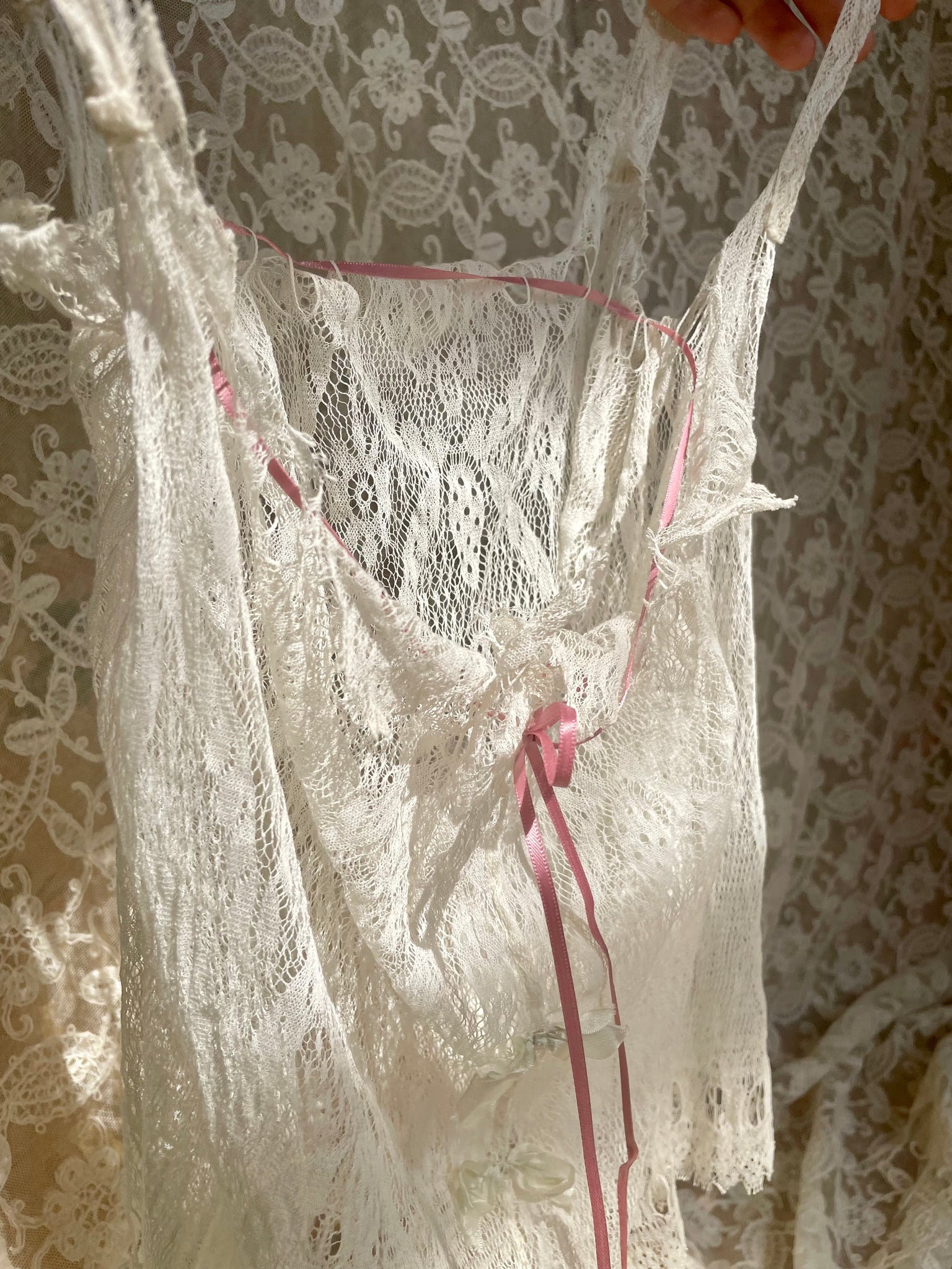 1900s Edwardian Corset Cover Sunflower Lace Bow Ribbon