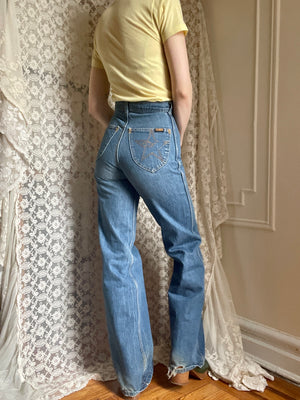 1970s Star Moon Embroidered Bell Bottom Jeans by Hash