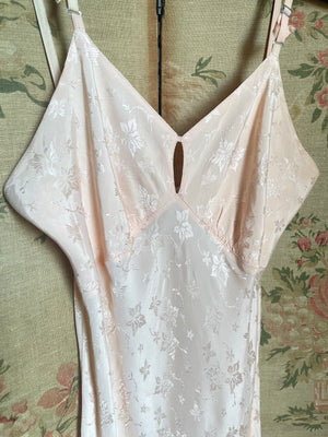 1940s Blush Pink Shimmering Floral Bias Cut Slip