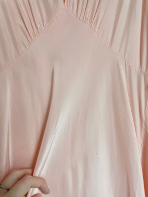 1940s Pink Bow Floral Applique Bias Cut Slip Dress