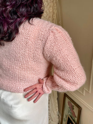 1980s Light Pink Italian Knit Sweater Mutton Puff Sleeves