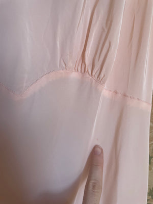 1940s Pink Rayon Bias Cut Slip Dress Blue Embroidery