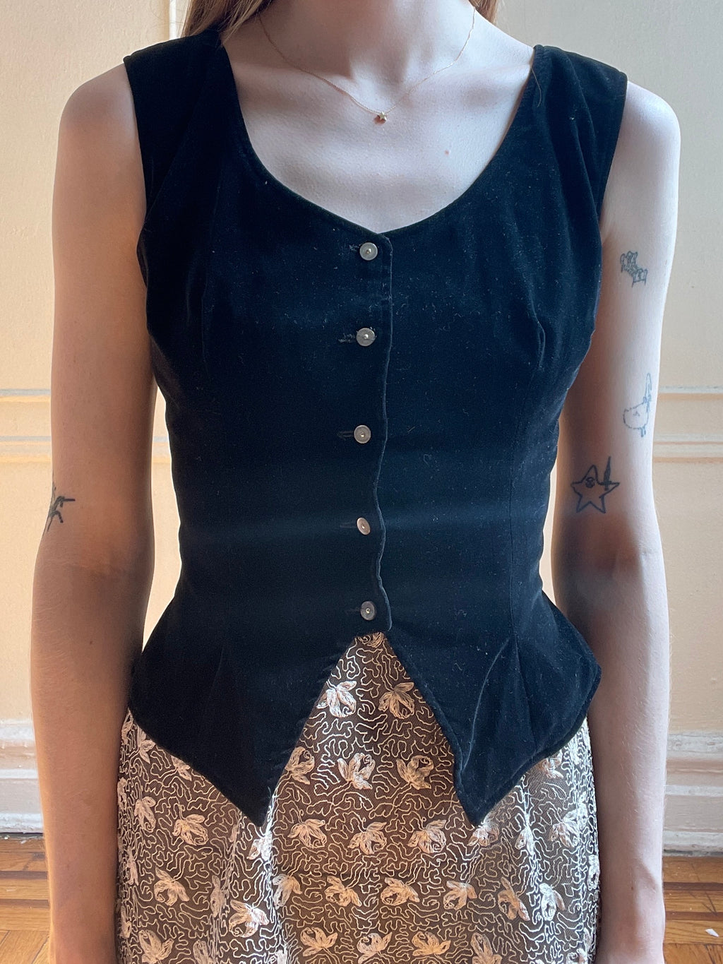 1950s Black Velvet Button Up Top Vest