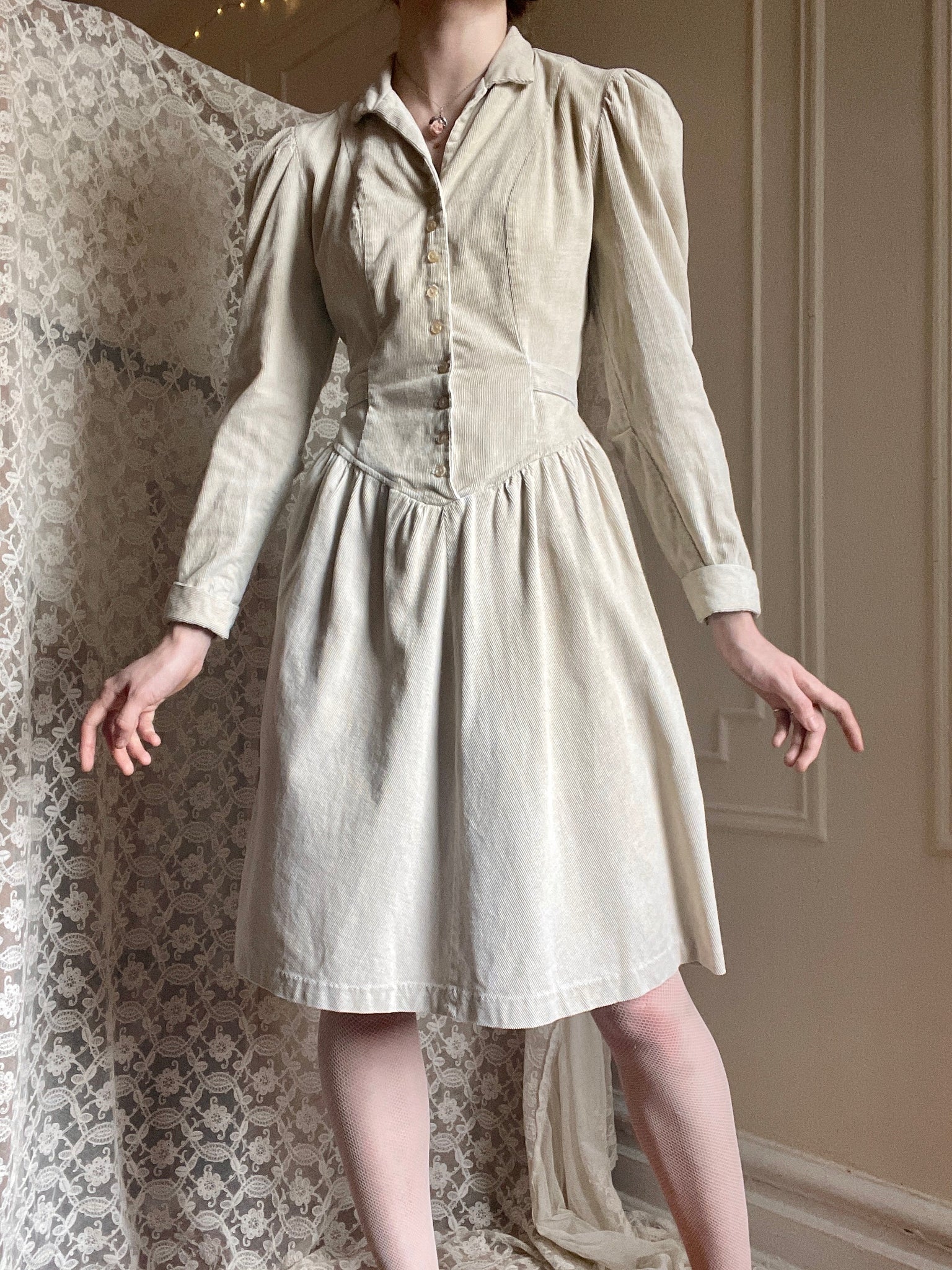 1970s Cream Corduroy Button Up Mini Dress Breath Of the Earth 1970s Cream Corduroy Button Up Mini Dress Breath Of the Earth
