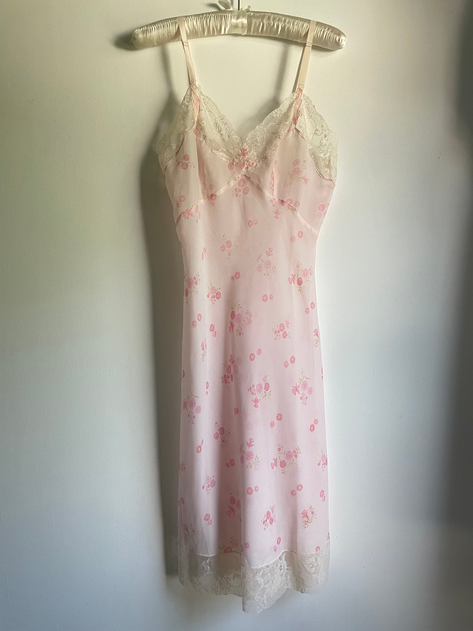 1960s Pink Floral Sheer Lace Slip Dress