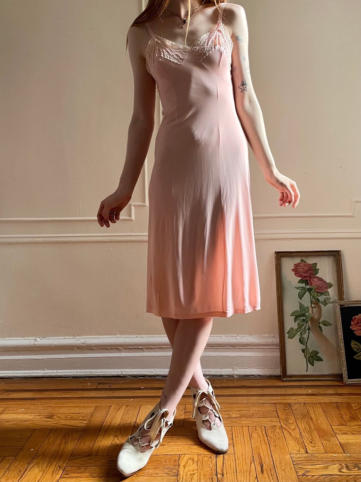 1940s Pink Rayon Jersey Slip Dress Breath Of the Earth 1940s Pink Rayon Jersey Slip Dress Breath Of the Earth