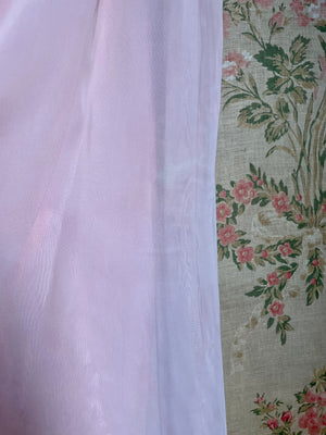 1940s Pale Blush Pink Rayon Chiffon Dress Gown Soutache Crystals