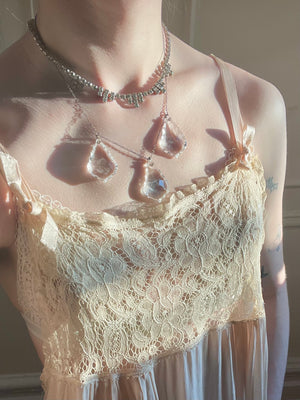 Crystal Layered Necklace of Vintage Materials