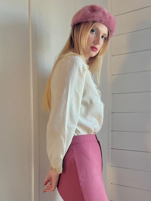1970s does Victorian White Blouse with High Neck Collar and Floral Lace Bib with Satin Trim