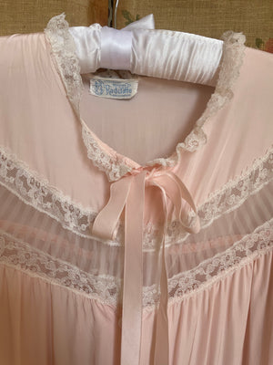 1950s Soft Blush Pink Rayon Short Puff Sleeve Bed Jacket Robe