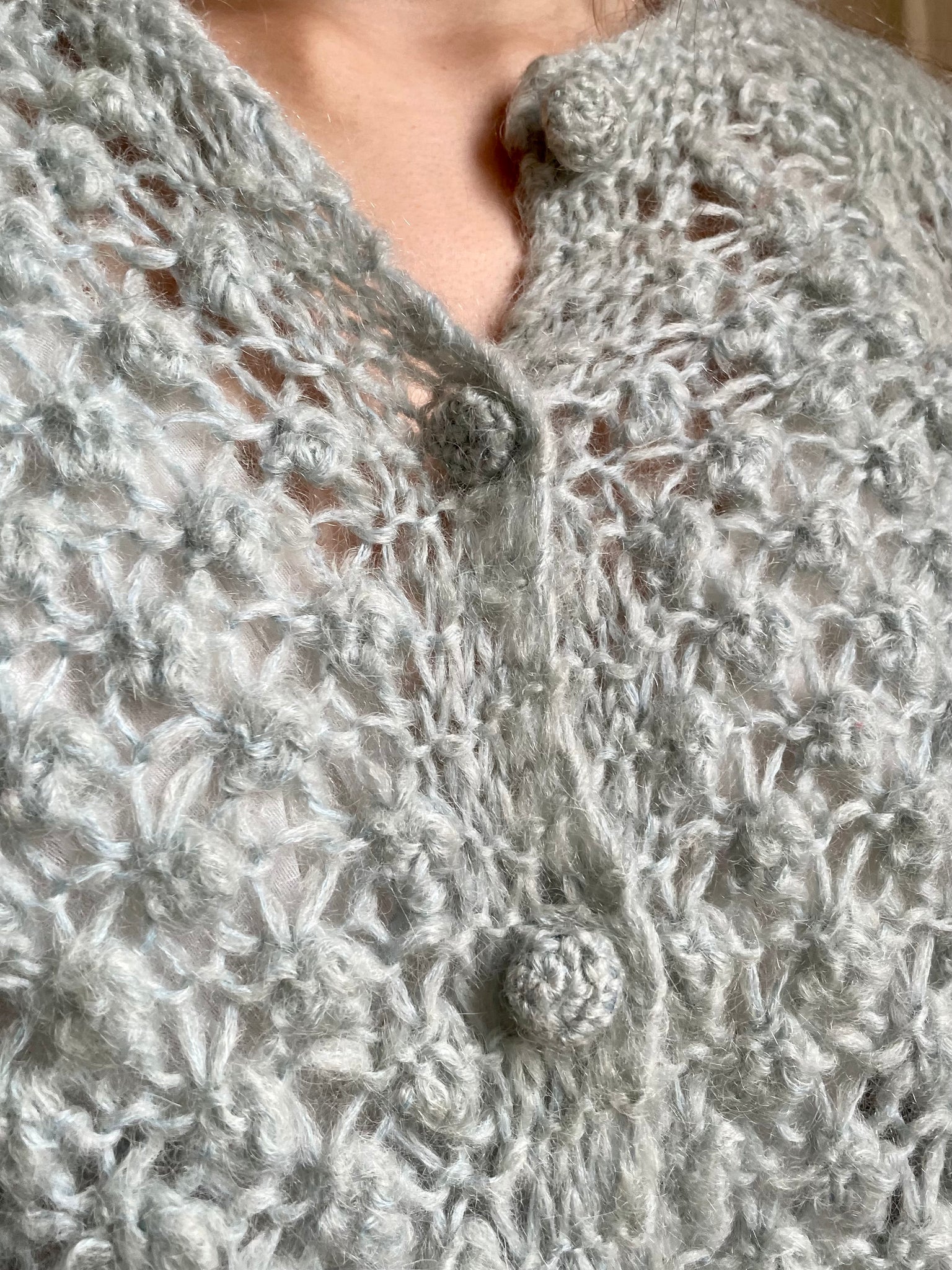 1960s Light Blue Italian Mohair Wool Cardigan Knit Sweater