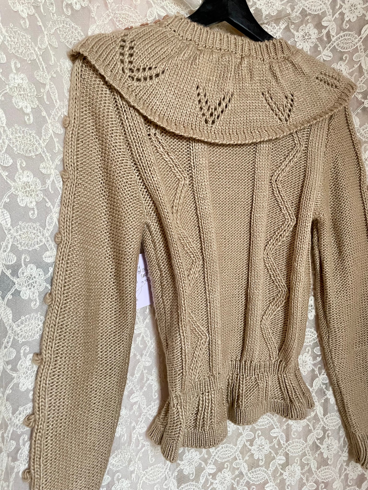 1980s Coffee Brown Bauble Knit Sweater Scoop Collar