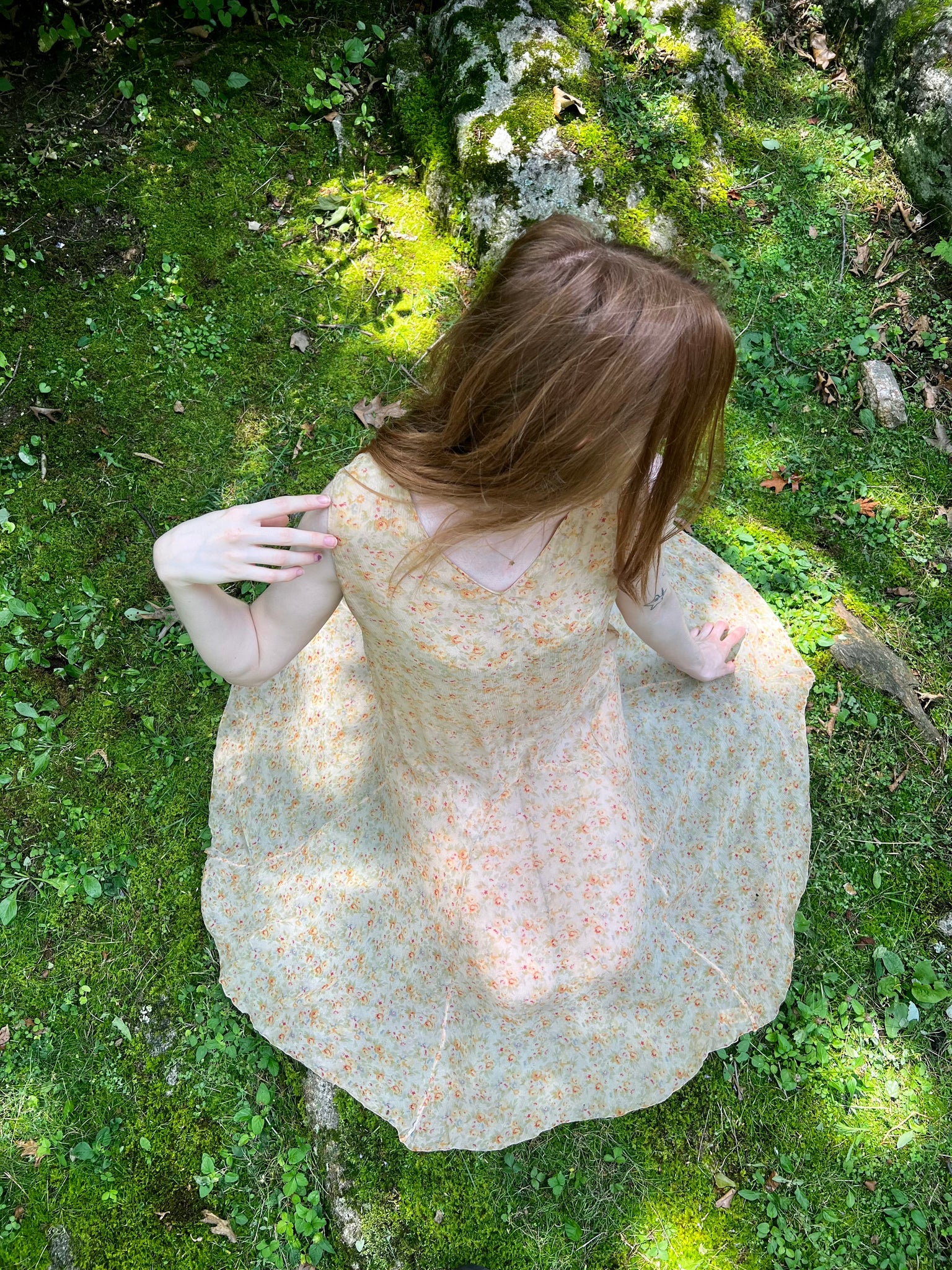 1930s Silk Chiffon Floral Yellow Day Dress