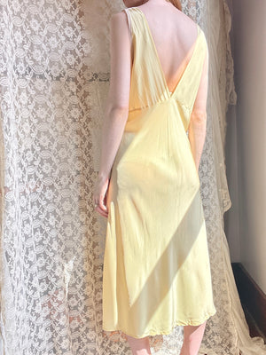 1940s Lace Yellow Bias Cut Rayon Slip Dress