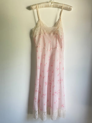 1960s Pink Floral Sheer Lace Slip Dress