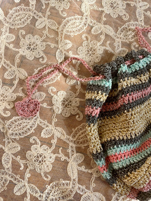 Vintage Candy Colored Sparkle Crochet Bag Small Drawstring Purse