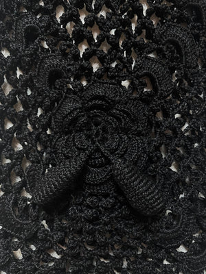 Antique Black Floral Crochet Drawstring Purse