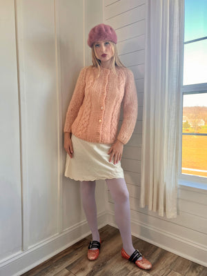 1960s Peach Pink Mohair Wool Button up Cardigan