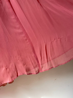 1940s silk chiffon salmon pink sequin prom dress