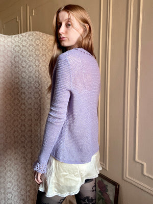 1980s Lilac Purple Lace Silver Sparkle Knit Sweater