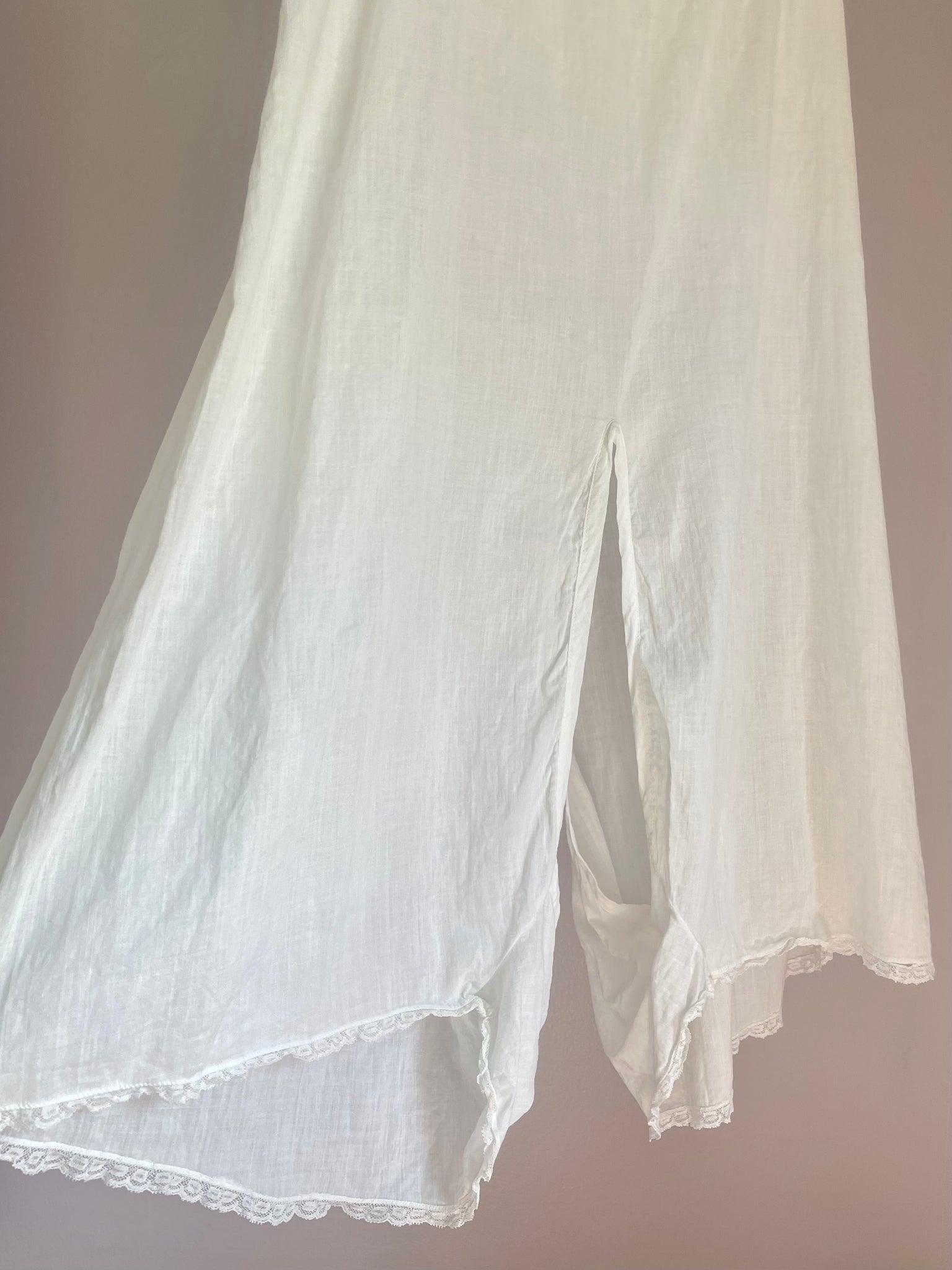 1900s Edwardian Cotton Combinations Split Crotch Orginal Ribbon Lace