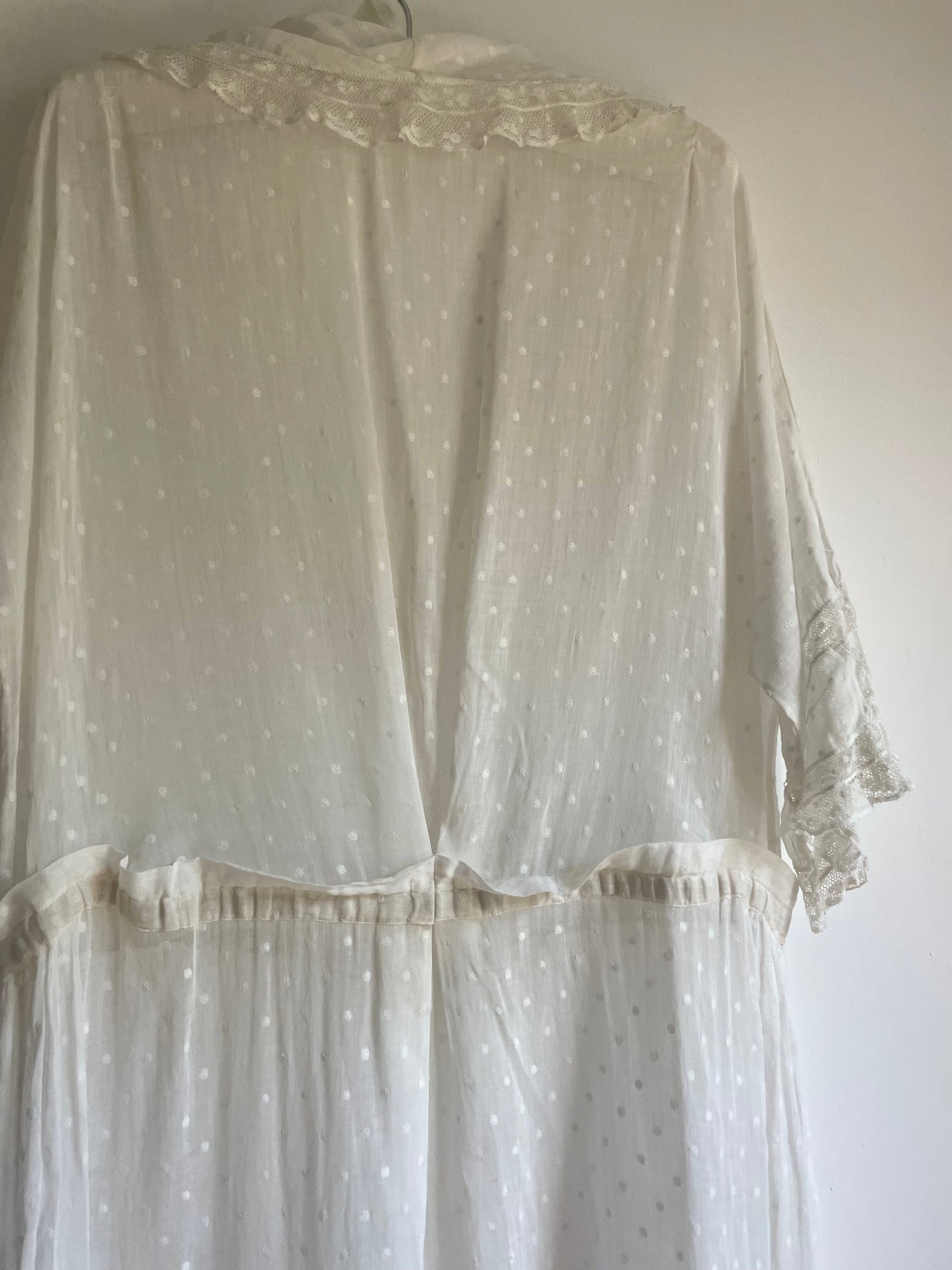 1930s Swiss Dot White Sheer Cotton Day Dress Lace
