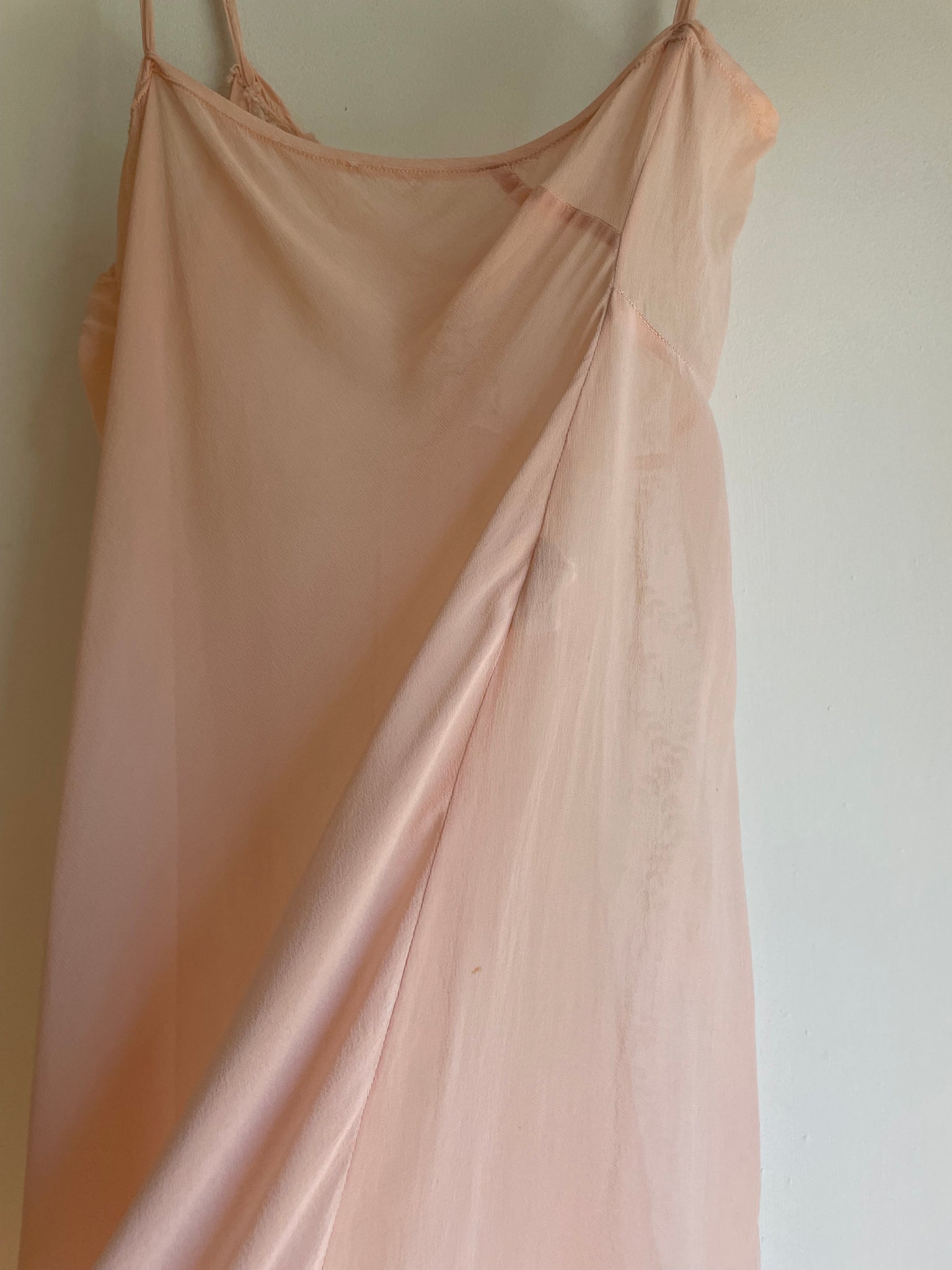 1960s Pale Pink Silk Chiffon Tambour Lace Teddy Mini Slip Dress