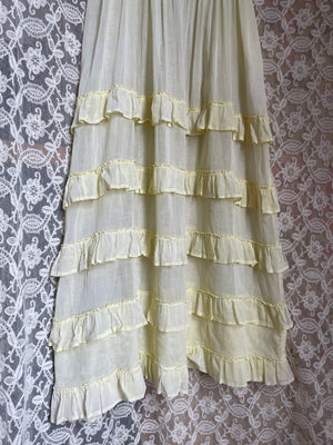 1930s Pale Yellow Cotton Sheer Ruffle Dress