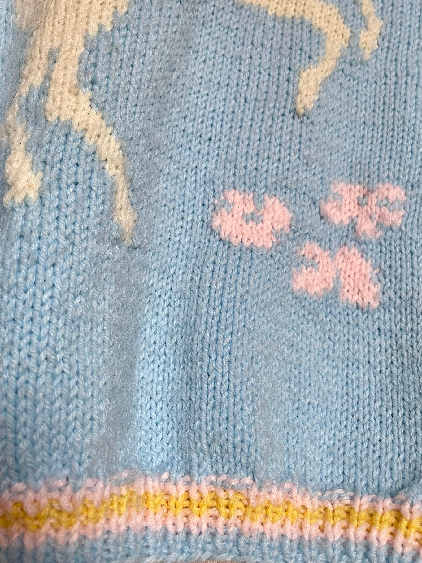1980s Blue Unicorn Knit Pink Hearts Sweater