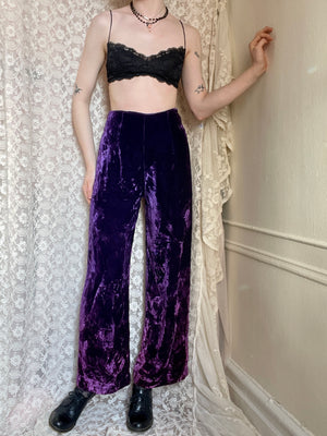 1970s Ombré Purple Pink Crushed Velvet Bell Bottom Wide Leg Pants