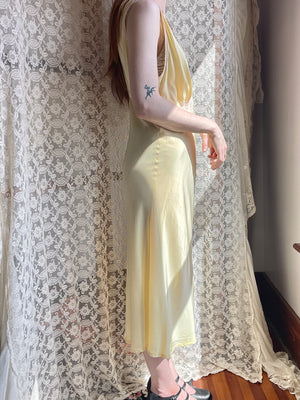 1940s Lace Yellow Bias Cut Rayon Slip Dress