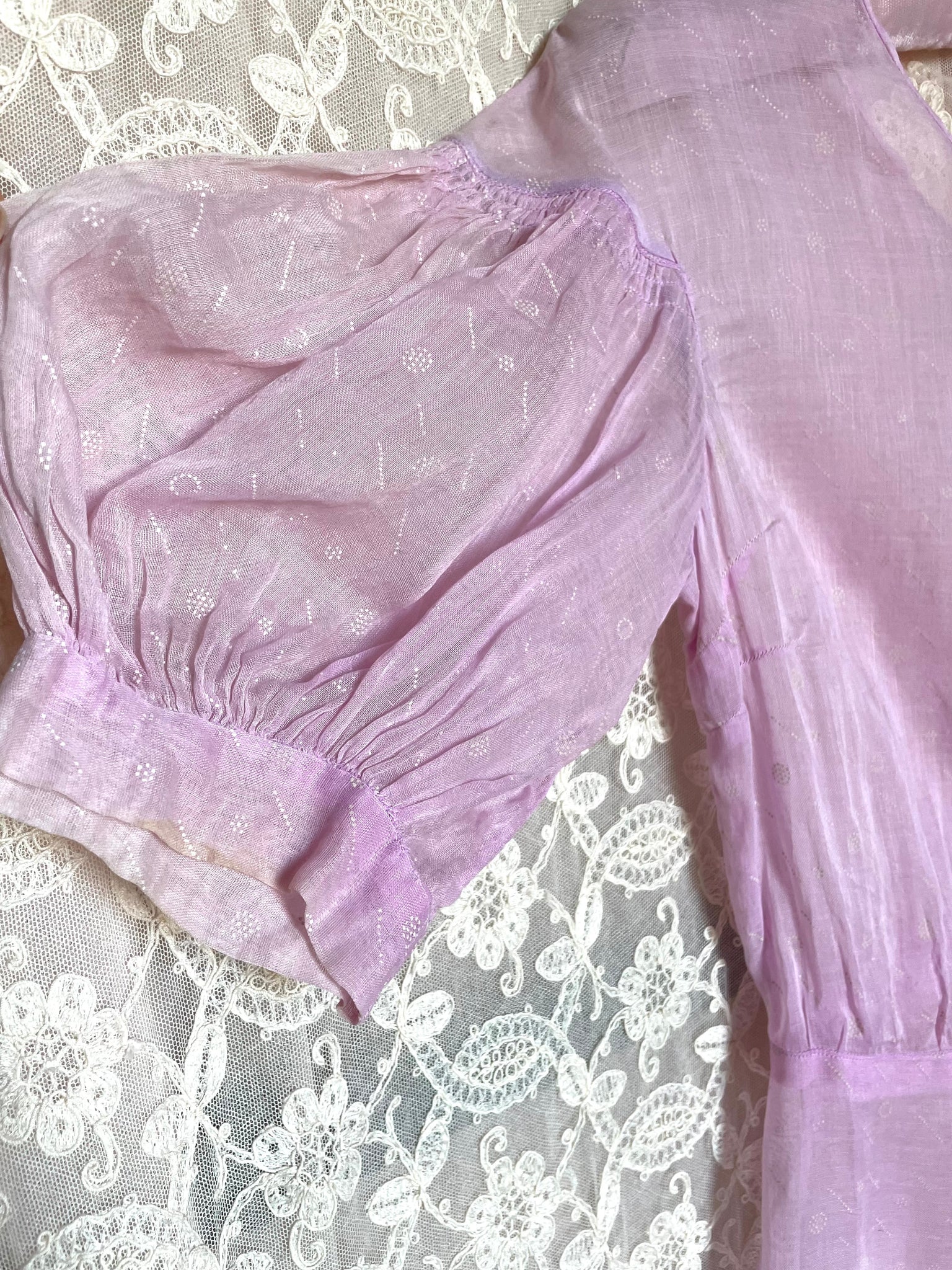 1930s Lilac Purple Dress Set Cotton Puff Sleeves Printed Bolero