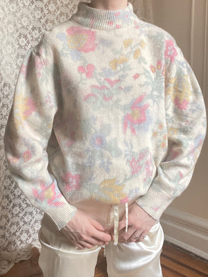 1990s Italian Headstock Floral Painterly Pastel Sweater