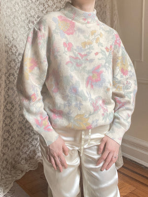 1990s Italian Deadstock Floral Painterly Pastel Sweater