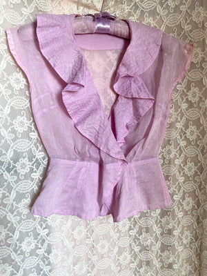 1930s Lilac Purple Dress Set Cotton Puff Sleeves Printed Bolero
