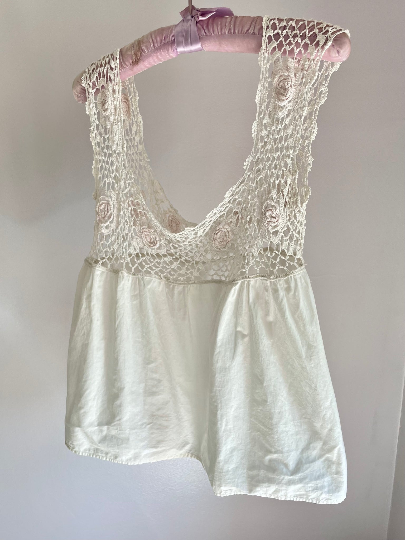1910s Rose Floral Crochet White Cotton Top Corset Cover