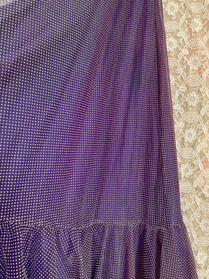 1970s Eggplant Purple Flocked Dotted Ruffle Halter Maxi Dress