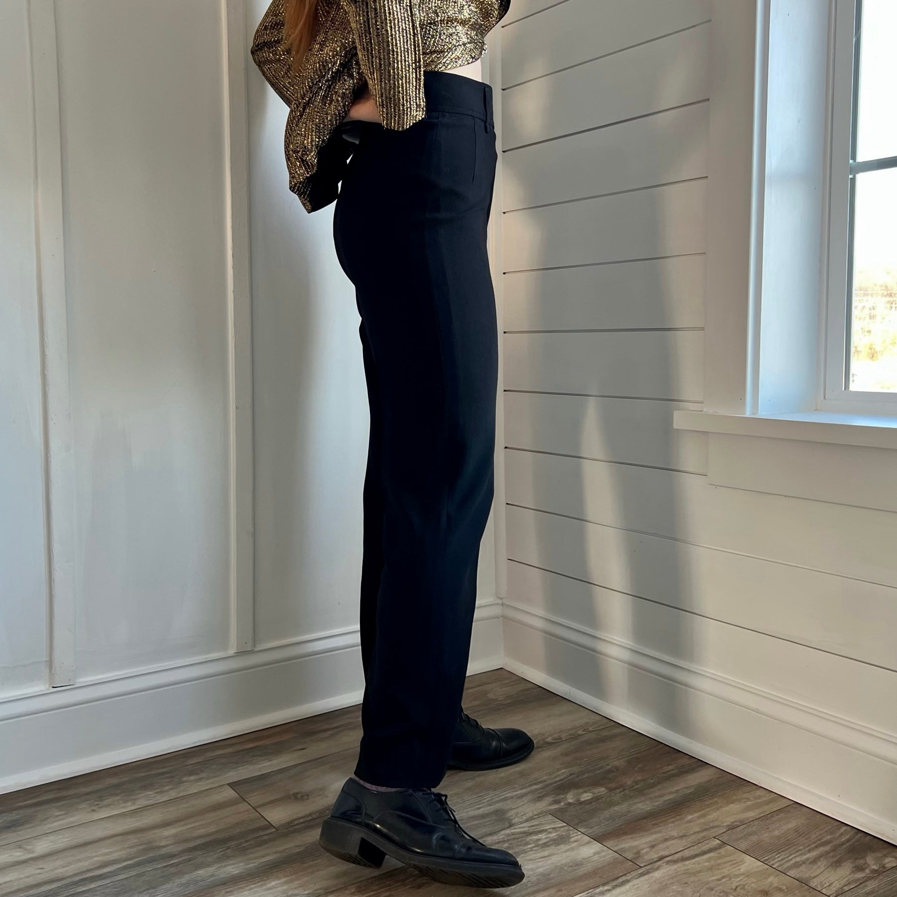 1990s Black Crepe Prada Slacks High Rise
