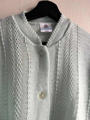 1980s Light Blue Knit Cardigan Balloon Sleeves Button Up