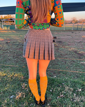 2000s Juicy Couture Brown Plaid Pleated Mini Skirt with Buckle Details