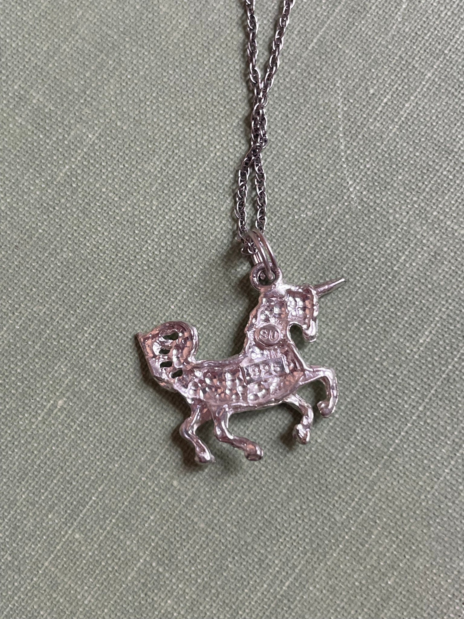 1970s Sterling Silver Chain Unicorn Charm Medieval
