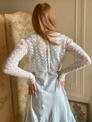 Antique Edwardian Irish Crochet White Cotton Floral Blouse