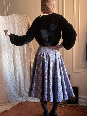 1950s flocked Purple Black Skirt
