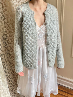 1960s Light Blue Italian Mohair Wool Cardigan Knit Sweater