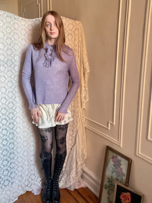 1980s Lilac Purple Lace Silver Sparkle Knit Sweater