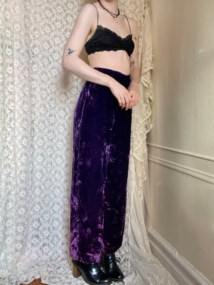 1970s Ombré Purple Pink Crushed Velvet Bell Bottom Wide Leg Pants