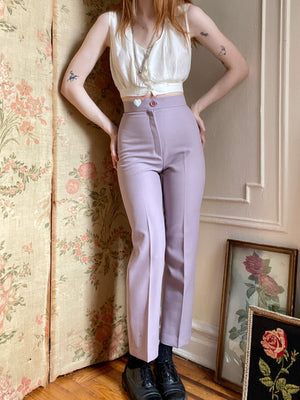 1970s Lilac Purple Straight Leg Pants Art Deco Stitching